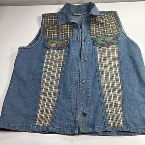 Vintage Denim Vest Quilted Patchwork Cottagecore Boho Western Festival Womens M